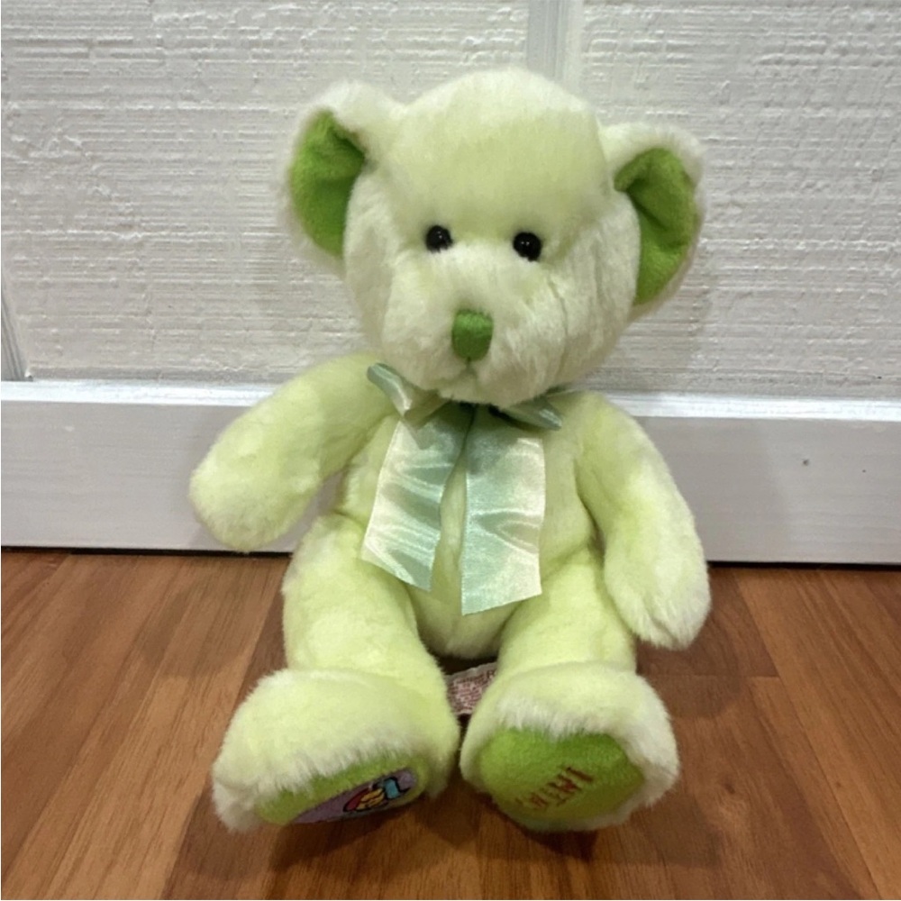 Plush Light Green Teddy Bear with Satin Bow - Kids Stuffed Animal